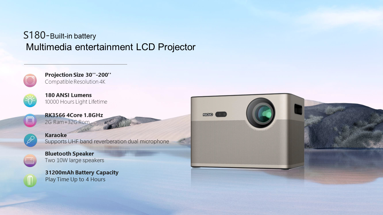 Agalvany S180-Built-in batteryMultimedia entertainment LCD Projector